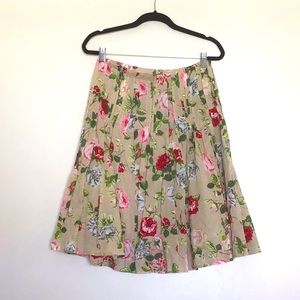Cabi floral tan cotton midi skirt size 4